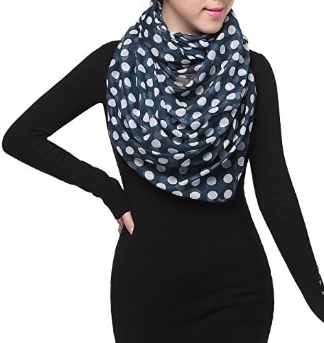 Spring Fashion Infinity Chiffon Scarf, Polka Dots Navy White