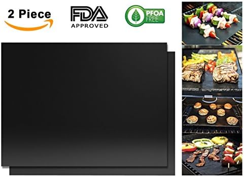 Aquablessing Grill Mat 2 Set Black 15.75x13''| Non-Stick, Durable, Washable &amp; PFOA Free | For Baking, Grilling, BBQ, Charcoal, Electric, Gas, Oven, Outdoors, Meat, Veggies, Pizza, Cookies &amp; More