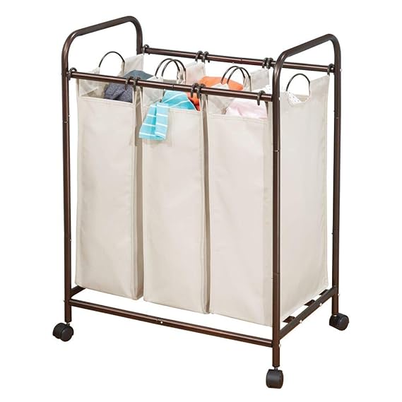 mDesign Cesta para Ropa Sucia con 3 Compartimentos y Ruedas - Práctica