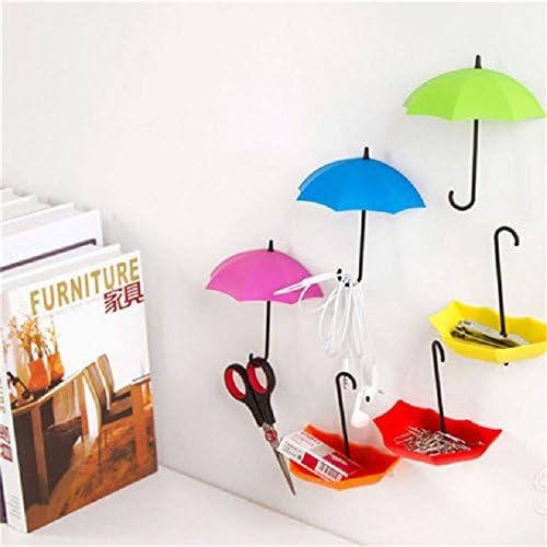 VR SHOPEE Plastic Creative Umbrella Shape Clothes Key Hat Holder Wall Hook (Multicolour, KC149MULTI)-Set of 3pcs