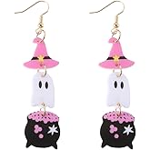 Halloween Earrings for Women Cute Witches Hat Ghost Pumpkin Drop Dangle Earrings Lightweight Acrylic Funny Costume Cosplay Jewelry Accessories