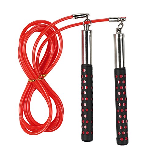 Crossfit Jump Rope,Professional Adult Skipping Rope,Double Layer Stainless Steel Handle 9.1 Ft Adjustable TPU Speed Cable Rope for Fitness Training,Exercise,Workout - Red & Wave Point