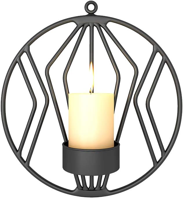 DAYOLY Set of 2 Wall Candle Holders for Living Room Wall Candle Sconces Wall Mounted Candlesticks Holder Shelf for Wedding Bedroom Decor (Black)