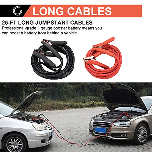 BUNKER INDUST 1-Gauge 25 Ft Battery Jumper Cables Heavy Duty 800A Emergency Booster Cables Kit with Carry Bag for Cars Trucks Suvs Booster Jump Start - Allow you to Boost Battery from behind a Vehicle
