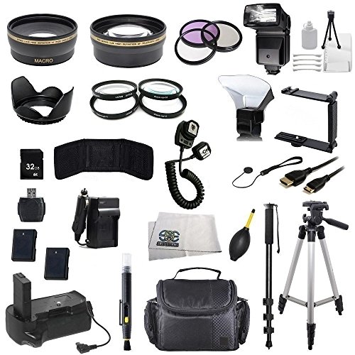 The Package for Nikon D3100 and Nikon D3200 Digital SLR Cameras. Includes: Wide Angle & Telephoto Lenses, Filters, Batteries, Flash, Tripod, Monopod, Case, 32GB Memory Card & Much Much More!