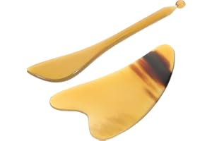 FOMIYES Gua Sha Facial Tools Kit 2pcs Natural Ox Horn Chinese Gua Sha Massage Board for Stree Relief -Aging - Trigger Point T