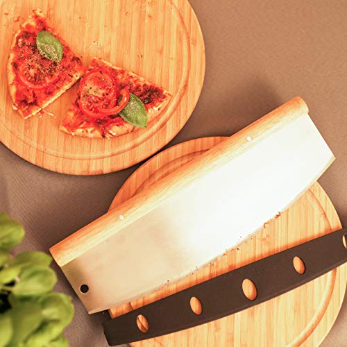 Relaxdays Pizza weegmes, roestvrij staal pizzasnijder met houten handvat, 1 lemmet met beschermhoes, H x B x : 12 x 35… - Afbeelding 3