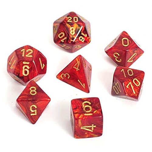 Chessex Dice: Polyhedral 7-Die Scarab Dice Set - Scarlet with Gold CHX-27414