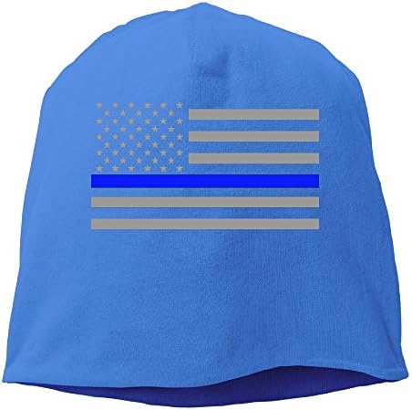 YUVIA Thin Blue Line American Flag Men's&amp;Women's Patch Beanie GolfRoyalBlue Caps Hats For Autumn And Winter
