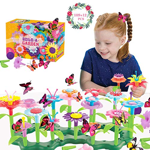 Conleke Flower Garden Building Toys for Kids Toddlers, Creative DIY Build a Bouquet Sets - Ideal Christmas Birthday Gifts for 4, 5, 6, 7, 8 Year Old Girls (109+12 PCS)