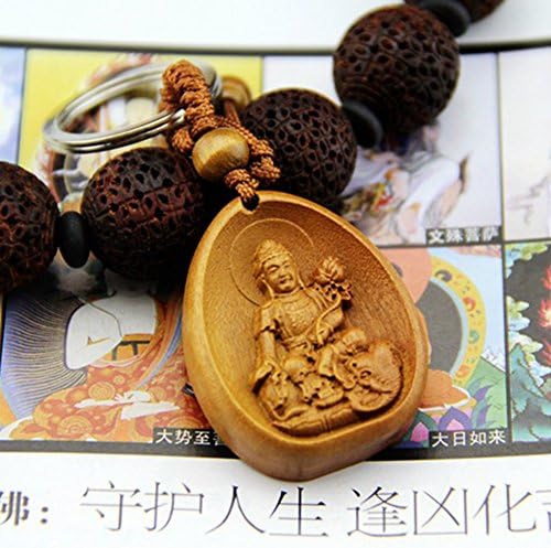Eight Kind Of Buddha Guardian Rose Wood Carving Talismans Key Ring Key Chain (Samantabhadra Bodhisattva)