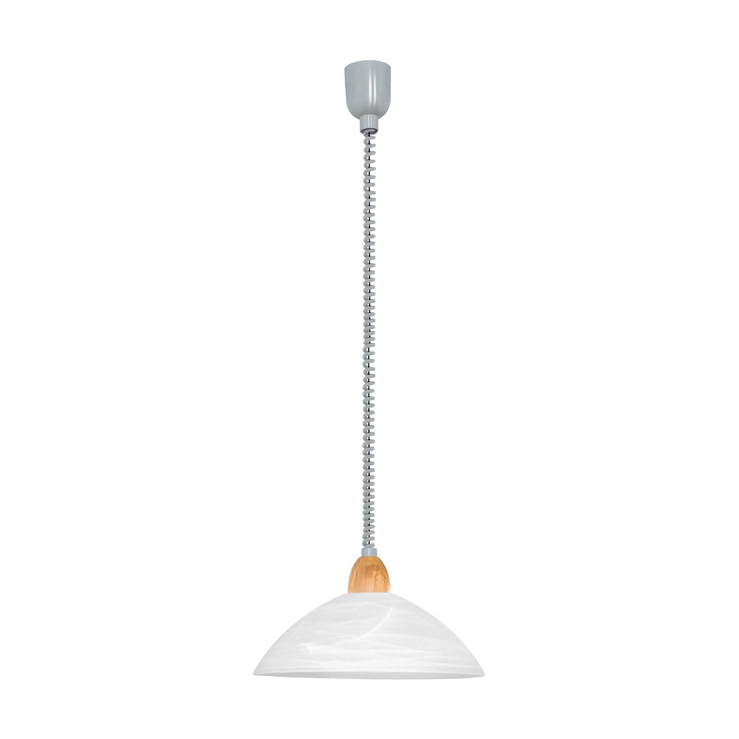 Eglo Pendant Light Lord 2, 1-Light Adjustable Hanging lamp, Classic Pendant lamp, Hanging Living Room Light Made of White Alabaster Glass, Silver-Coloured Plastic and Wood, E27 Socket