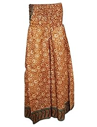 Women's Split Skirt Brown Silk Sari High Waist Long Maxi Skirt