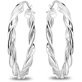 Sterling Silver Twist Round Hoop Earrings for Women (3x15mm - 45mm Diameter)
