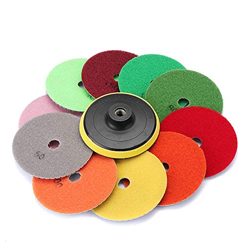Tanchen 11pcs 4 Inch 50-3000 Grit Wet/Dry Diamond Polishing Pad Granite Marble Concrete Stone Kit