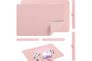 CHIPLESIER 2 PCS Nail Art Table Mat, Soft Microfiber PU Leather Nail Pad, Foldable Nail Art Rest Pad, Reusable Nail Mat for Table Desk, Acrylic Nail Desk Mat for Nail Cushion (Pink and Pink)