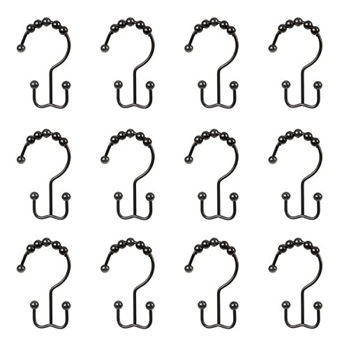 2LB Depot Shower Curtain Rings Hooks, Rustproof Stainless Steel, Set of 12 for Shower Rods (Black)