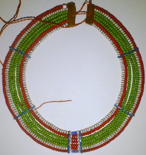 Maasai Girl's Green White and Red Ring Necklace