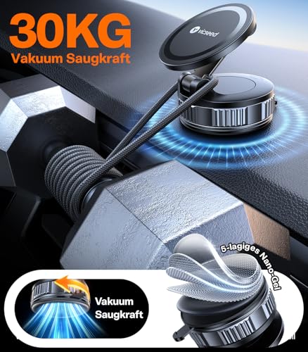 VICSEED Military Mobile Phone Holder Car Magnet for Magsafe Car Mount [36 kg Nano Vacuum Suction Cup & N58 Magnet] 360° Rotatable, Magnetic Car Mobile Phone Holder, Car Holder for All Mobile Phones