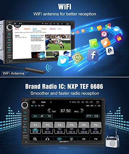 PUMPKIN Android 9.0 Car Stereo Double Din with GPS, WiFi, Android Auto, Support Fastboot, Backup Camera, AUX, USB/SD, 7 inch Touch Screen