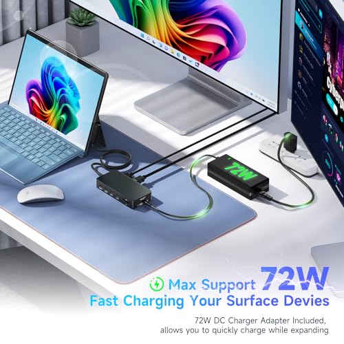 Surface Dock 11 in 1 MS Surface Pro Docking Station 4K@60Hz HDMI+VGA with Power Supply, Surface Dock Hub for Surface Pro 11/10/9/8/X/7/6/5/4/3, Laptop 6/5