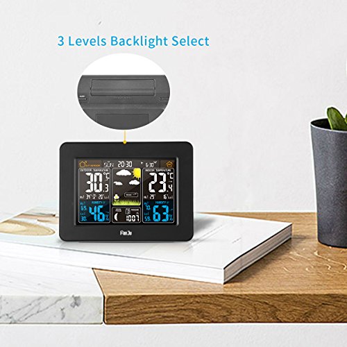 FanJu FJ3365B Digital Color Forecast Weather Station Alert Temperature/Humidity / Barometer/Alarm / Moon Phase/Weather Clock Outdoor Sensor - Thumbnail 3