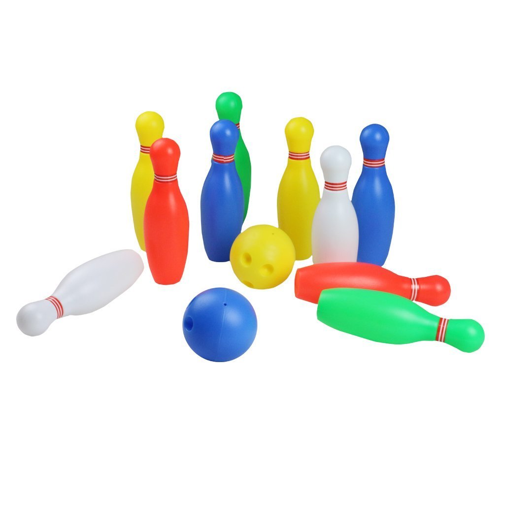 12 Pcs Skittles Bowling Set Toy Outdoor Indoor Bowling Pins Game with 2 Balls for Kids over 3 Years Old (Medium)