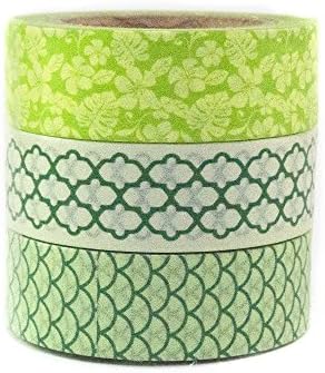 Japanese Washi Masking Tape by Minas Crafts, 0.6 Inches Wide, 32.8 Feet Long, Set of 3 - Green Goblin