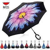 Double Layer Inverted Umbrella Windproof UV Protection Reverse folding Cars Reversible Umbrella by MY'S (Glazed flowers)