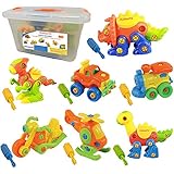 Kidtastic Set of 7 Take Apart Toys - Dinosaurs, Helicopter, Train, Truck, Motorcycle - STEM Building Set - Hours of Fun - 192 Pieces - Engineering Kit for Boys, Girls, Toddlers - Age 3, 4, 5 +Year Old