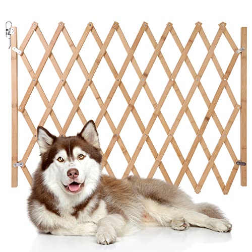 Hoomall Retractable Pet Gate Expandable Dog Fence Wooden Screen Door