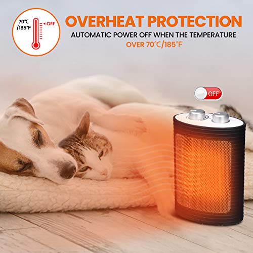 AMBOTHER Space Heater 750W / 1500W Portable Electric Heater Fan with Overheating Protection, Auto Off Function, Adjustable Thermostat, PTC Heating Element for Indoor, Office, Home