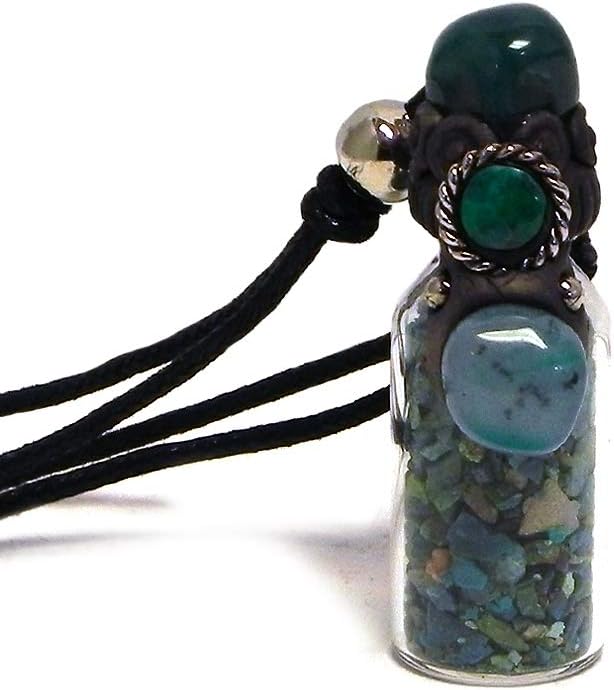 Mia Jewel ShopHealing Chip Stone Glass Wishing Bottle Tumbled Gemstone Crystal Pendant Chrysocolla Adjustable Necklace - Womens Fashion Handmade Jewelry Boho Accessories