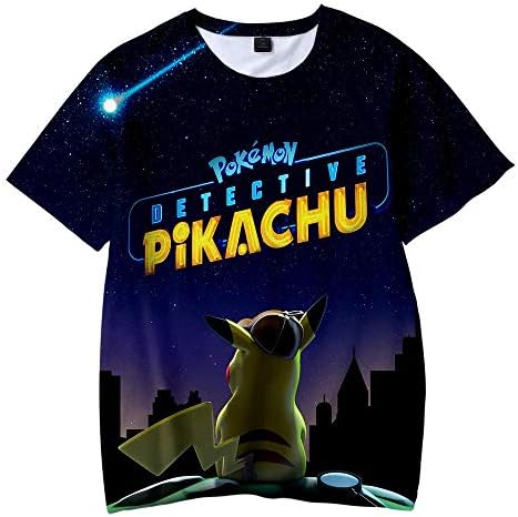 VDSimple Detective Pika-chu 3D Printed Graphic Short Sleeve T-Shirts for Women Men Teen Boys Girls