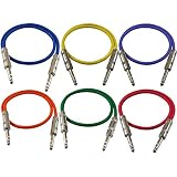GLS Audio 2ft Patch Cable Cords - 1/4" TRS to 1/4" TRS Color Cables - 2' Balanced Snake Cord - 6 Pack