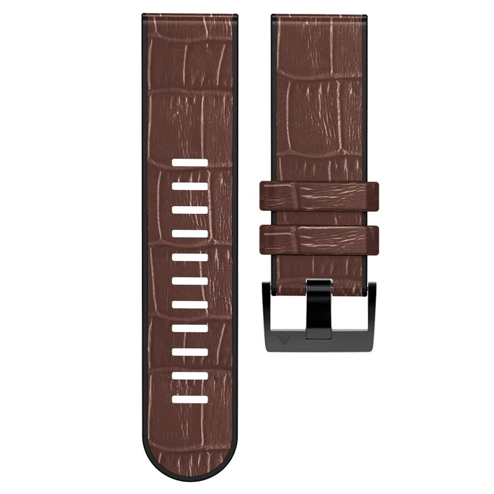 Fleshy Leaf 26mm Band Compatible for Garmin Fenix 7X,Fenix 6X,Fenix 6X Pro,Fenix 5X,Fenix 5X Plus/Fenix 3/3 HR,Quick Release Strap, Leather Hybrid TPU Silicone Strap(Coffee)