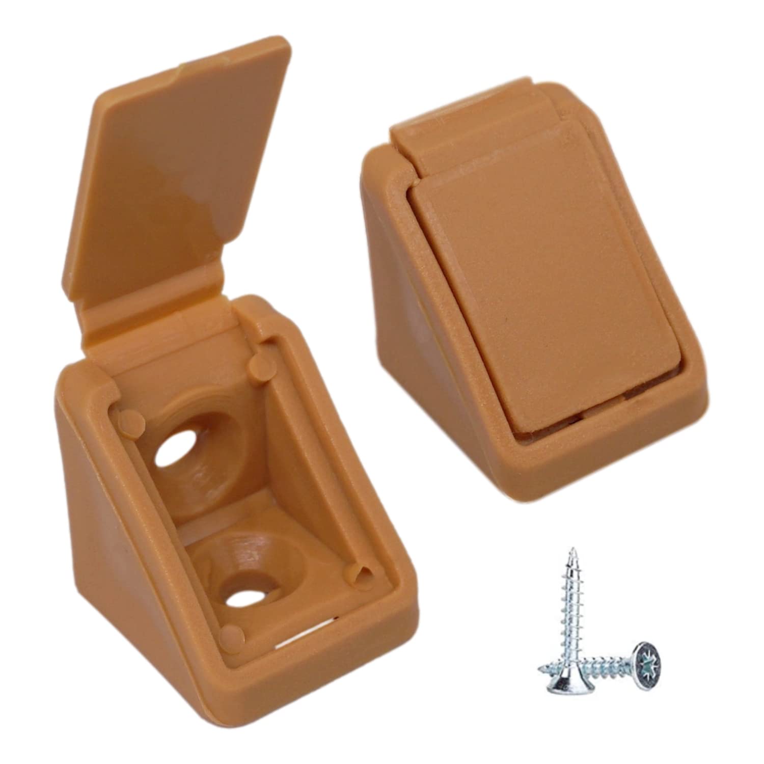 (Pack of 100 pcs) Light Brown Shelf Brackets 20 x 20 mm, Furniture Corner Joints, 90 Degree Plastic Corner Brace Joint, Right Angle, Screws Included (100, Light Brown)