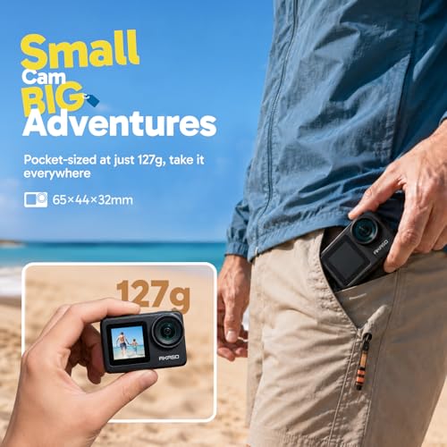 AKASO Brave 7 LE Cámara Deportiva 4K 30FPS 20MP WiFi con Tarjeta de Memoria U3 de 128GB Cámara de acción con Pantalla Táctil EIS Cámara Acuatica Sumergible 40M IPX7 Resistente al Agua