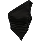 winkbay Women's One Shoulder Ruched Tops Summer Sleeveless Asymmetrical Going Out Tank Top