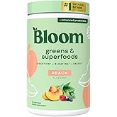 Bloom Nutrition Superfood Greens Powder, Digestive Enzymes with Probiotics and Prebiotics, Gut Health, Bloating Relief for Women, Chlorella, Green Juice Mix with Beet Root Powder, 25 SVG, Peach