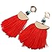 idealway Women's Girls Elegant Jewellery Bohemia Ethnic Tassels Dangle Stud Earrings Eardrop (Red)