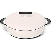 Caraway Enameled Cast Iron Braiser - 3.5 qt Braiser Pan - 3 Layer Enamel Coating - No Seasoning Required - Compatible With Al
