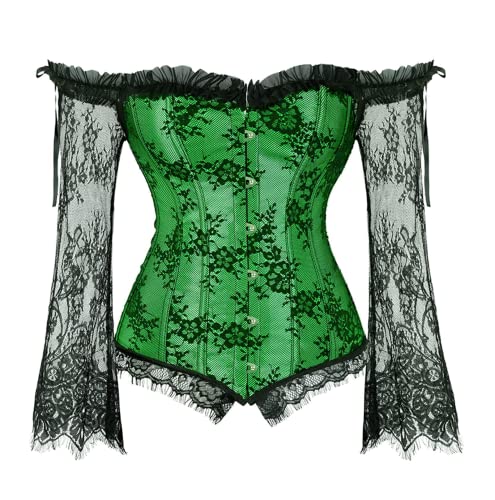 SZIVYSHI Corset Tops for Women with Sleeves, Bustier Overbust Lace Up Bodice Lingerie, Vintage Steampunk Strapless Shirt