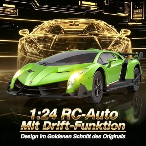 Lamborghini Remote Controlled Car from 6-12 Years, 1:24 RC Drift Car with 2 Rechargeable Batteries and 2 Sets of Interchangeable Tyres 25 km/h, Toy Gifts for Boys from 6 7 8 9 10 11 12 Years