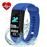 Letuboner Fitness Tracker with Heart Rate Monitor,Color Screen Activity Tracker,IP68 Waterproof Smart Wristband Pedometer (blue)