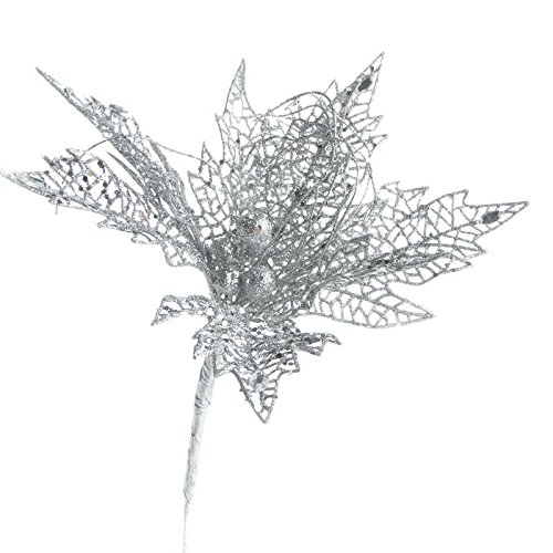 Factory Direct CraftÂ® Trio of Elegant Sparkling Silver Mesh Poinsettia Picks for Holiday and Home Decor