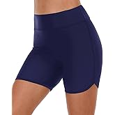 Yonique Womens Swim Shorts High Waisted Swim Bottoms Tummy Control Bathing Suit Bottom Boy Shorts(Available in Plus)