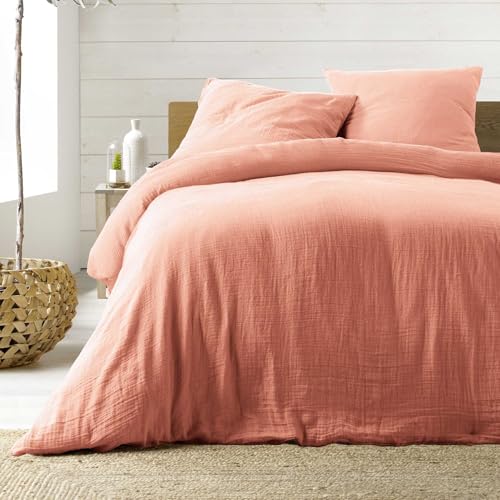 Douceur dinterieur, Bettwaesche, 3-teilig (260 x 240 cm) Angelia Rose, 1 Seite Baumwolle und 1 Seite Baumwollgaze