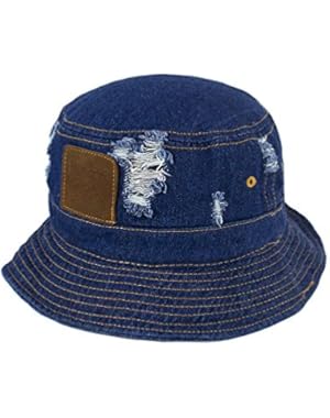 Summer Sun Hat - Casual Distressed Denim Bucket Hat
