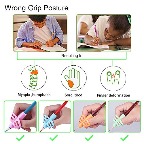 Pencil Grips - BUSHIBU Children Pen Writing Aid Grip Set Posture Correction Tool for Kids Preschoolers Children,Hollow Ventilation (8PCS)